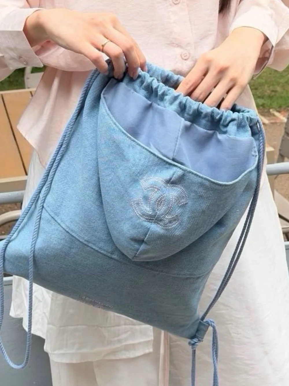 Light Blue Drawstring Backpack; New!